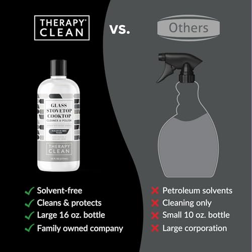 Therapy Glass Cooktop Cleaner Kit - 16oz with Scraper & 3 Non-Scratch Pads - For Electric, Induction, Ceramic & Gas Stove Top - Heavy Duty Flat Top Stove Cleaner & Polish