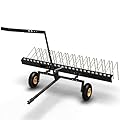 AUTOSAVER88 60-Inch Tow Behind Dethatcher for ATV or Lawn Tractor – Heavy Duty Lawn Rake with 24 Spring Steel Tines & Lift Handle for Clearing Thatch, Pine Needles, and Debris