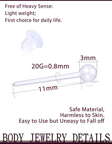 Jenxnjsjo Clear/Black/Multicolor Plastic Ball/Flat Stud Earrings Hole Saver Piercing Retainers Medical Grade for Women Men Sensitive Ears Sports Surgery Work3