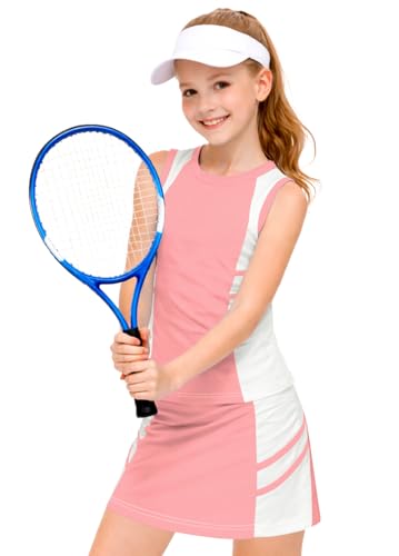 Image of AOBUTE Girls Tennis Golf Outfit Tank Top and Skirt with Shorts Set 4-12 Years