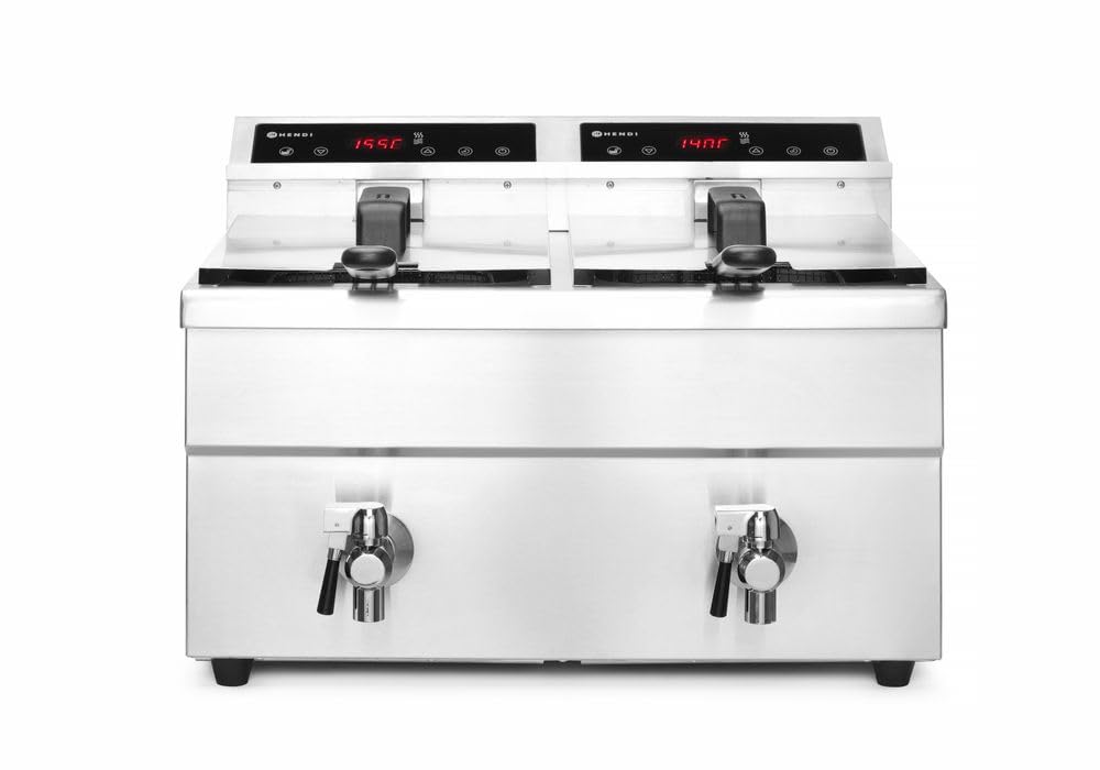 HENDI Freidora eléctrica de inducción, doble, con 2 cestas de freír y 2 tapas, control preciso de la temperatura, temporizador, 2x8L, 230V, 7000W, 580x485x(H)406mm, acero inoxidable