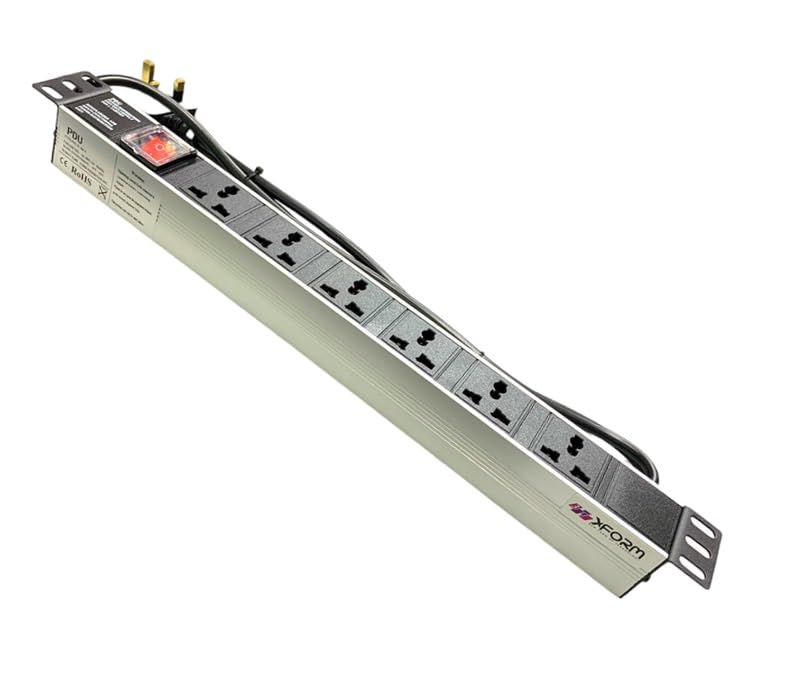 XForm 1U rack-mounted 6-unit 13A UK Plug PDU Power Strip Network Cabinet Rack Socket 2M Extension Cable Standard Outlet Switch Supply Power Distribution aluminum (6Outlet)