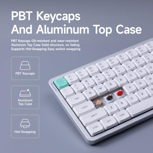 Image of nuphy Air75 V3 Low Profile Mechanical Keyboard, 75% Custom Hot Swappable Wireless Keyboard with Gasket Mount, RGB Backlit, Multi-Device Bluetooth /2.4GHz /USB-C for Mac Windows, White-Blush Nano Switch