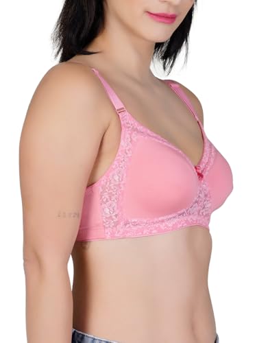 Image of Women's Seamless Padded Bra | Full Coverage | Cotton Stretch Fabric and Nylon Lace | Broad Adjustable Straps