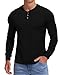 KUYIGO Men's Long Sleeve Henley Shirts Slim Fit Casual Waffle Fashion Button Shirt Tops Black L