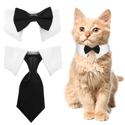 2 Pcs Cat and Dog Bow Tie Collar Set Tuxedo Collar Black Cat Collar Cute Tuxedo Costume for Small Dogs and Cats Kitten Collar Suit for Pet Party