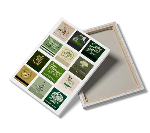 Famous Golf Courses Matchbook Covers Collection,Vintage Green Golf Matchbox Print,Unique Golf Gift,Trendy Office Apartment Man Cave Decor 12X16Inch Framed Art