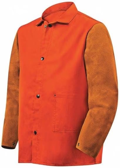 Flame Resistant Jacket w/Leather Sleeves, Brown, M
