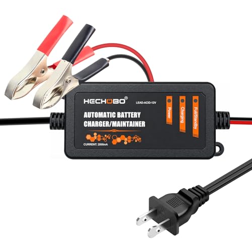 12V 2A Lead-Acid Battery Charger and Maintainer, Trickle Charger for Lawn Mower, Car, Boat, ATV...