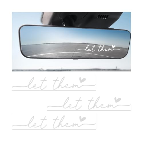 Image of Zpana Car Rearview Mirror Sticker, 3PCS Let Them Vehicle Rear View Window Decal with Heart, Positive Self Affirmation Mindfulness Automotive Bumper Protector Accessories, Universal Fit (White)