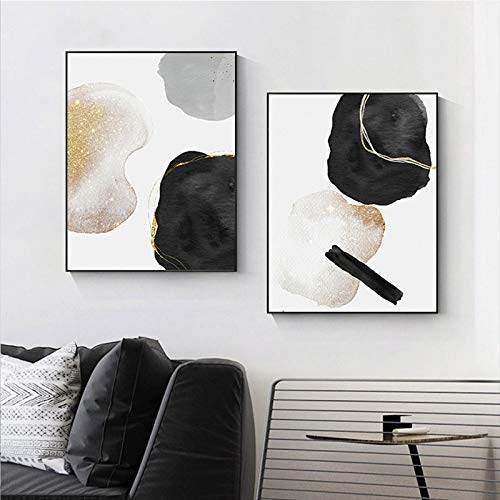 Peinture sur toile noire et dorée pour habiller un grand mur vide sans cadre