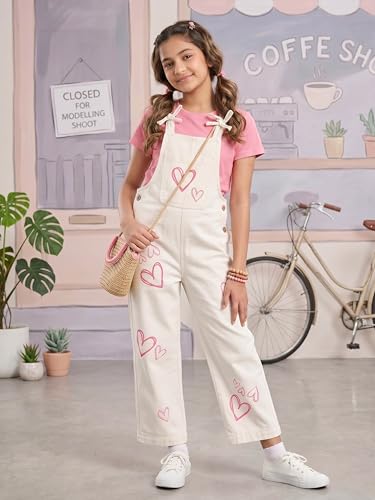 Image of KiddoPanti Girls Denim Dungaree Pant | Cotton Blend Stretch Jumpsuit | Single Front Pocket | Stylish Casual Kids Dungaree | Comfortable Everyday Wear 1-14 Years