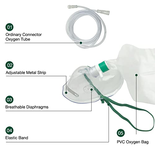 Globalroll Non-Rebreather Oxygen Mask With Ordinary Connector, 7Feet Length 6Mm Oxygen Tube, Dehp-Free And Latex-Free Materials,5 Pack (Xl) #TOP1