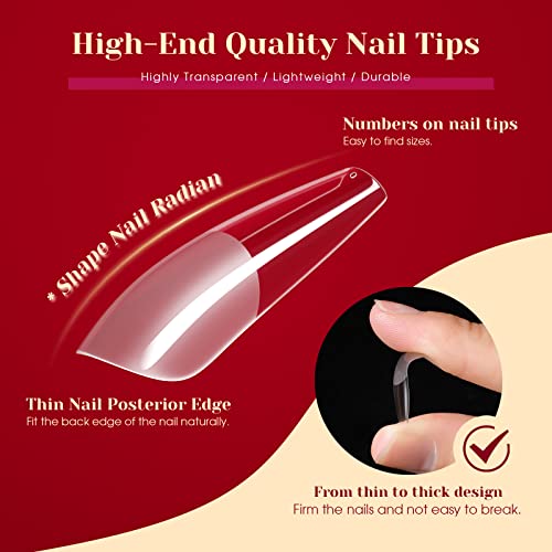 264Pcs Half Matte Long Coffin Soft Fake Nail Tips, Rosalind 12 Size Soft Full Cover False Nail Tips Half Matte Long Coffin Gel Nail Tips For Nail Extension,Acrylic Nail Tips With Box For Nails Art Salon Design At Home(One-Sided No File) #TOP2