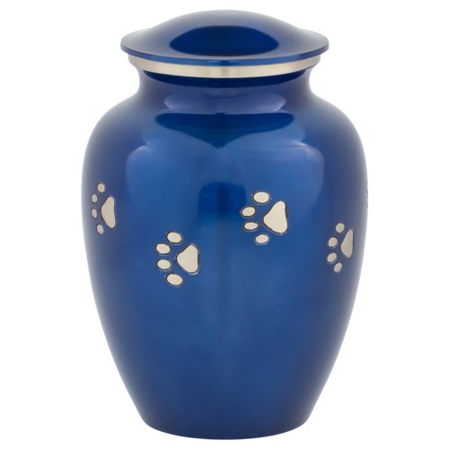 Blue with Silver Paw Prints Large Pet Cremation Urn for Ashes, Blue Pet Urn, Dog Urn, Cat Urn