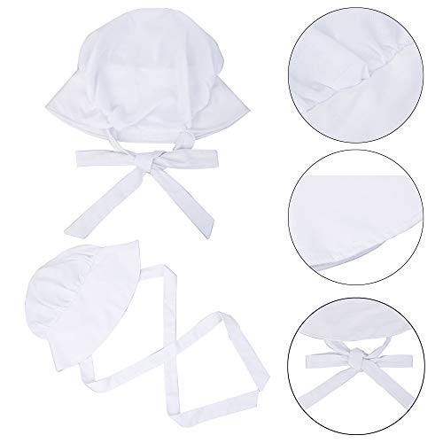 Olgaa Women Pilgrim Costume Bonnet Apron Set White Waist Apron With Pockets For Christmas Party Favors (1) #TOP6