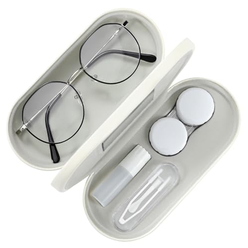 MoKo Double Eyeglass Case, Contact Lens Case with Mirror Tweezers...