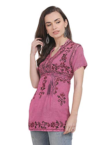 Image of Women's Rayon Pink Embroidery Top
