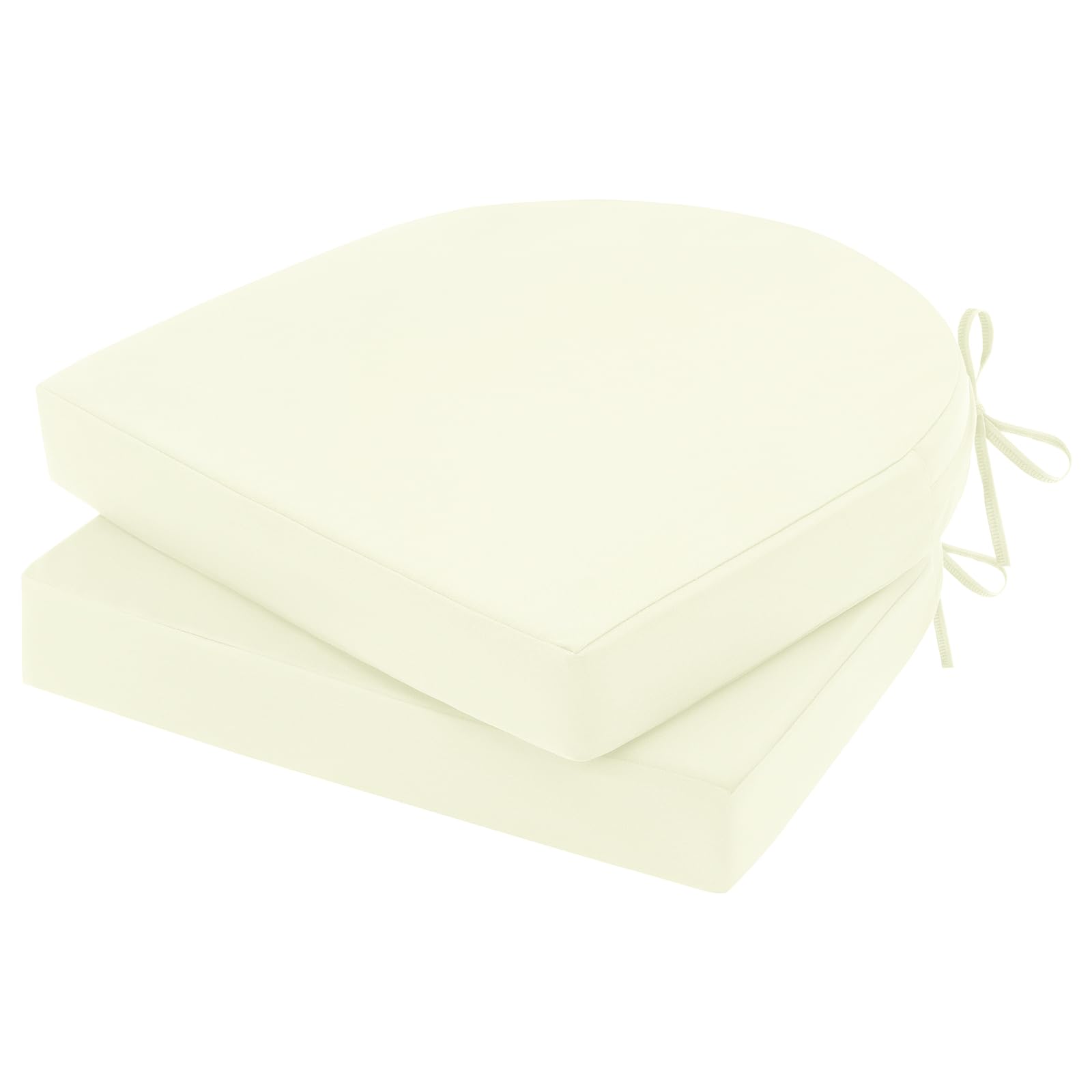 Topotdor Outdoor Chair Cushions Set of 2, 19"x19"x3" Waterproof Patio Chair Cushions for Outdoor Furniture, Round Corner Outdoor Seat Cushions Color Fastness Chair Pads with Ties, Cream