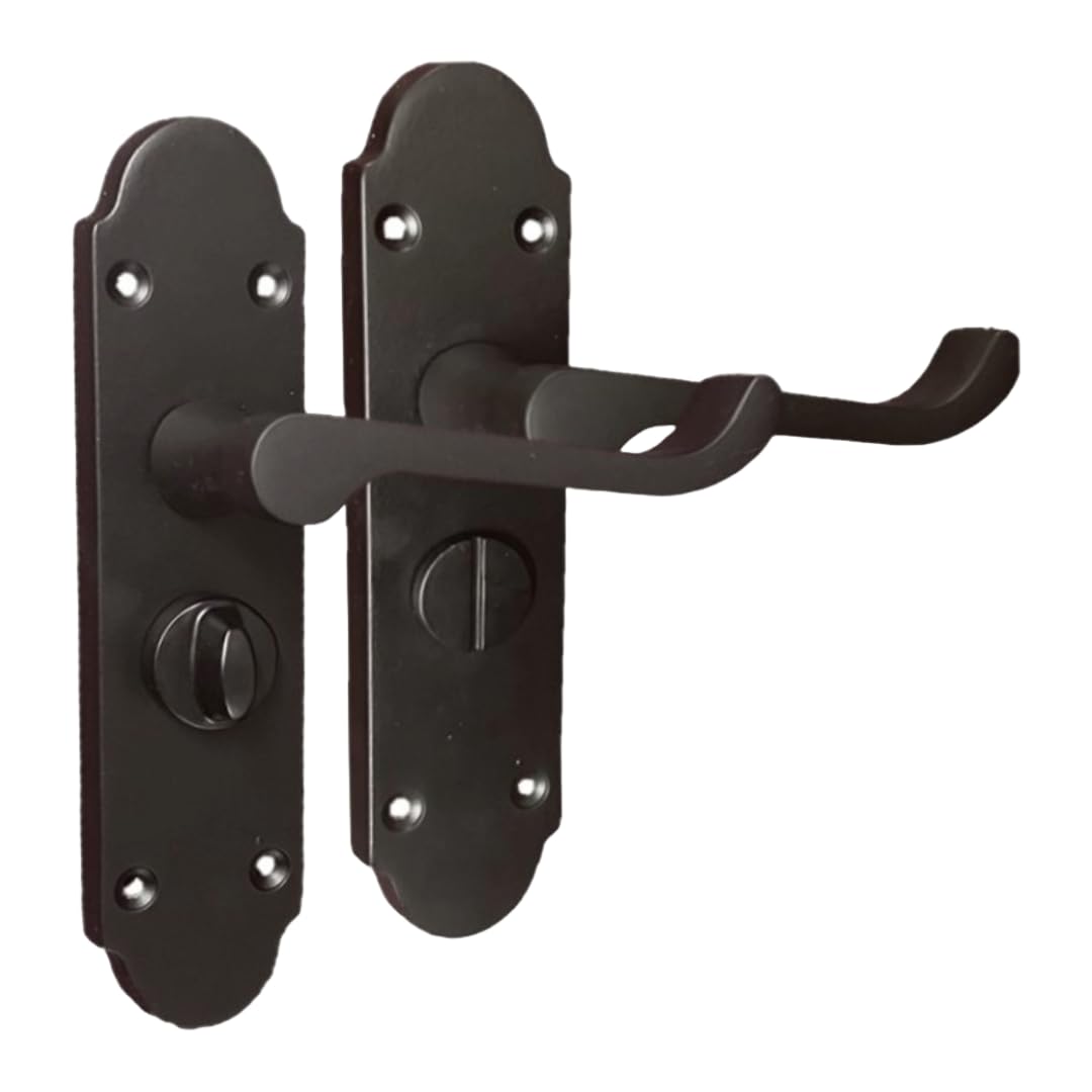 Epsom Door Handle Matt Black Door Handles Set (Privacy Lock) Sets. Victortian Door Handles Door Handles Internal for Interior Doors Internal Door Sets (Pair of Privacy Bathroom Handles)