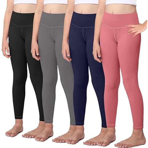 AENLLEY Girls Workout Athletic Leggings - High Waisted Soft Stretchy Dance Running Yoga Pants Tights for Kids Cover