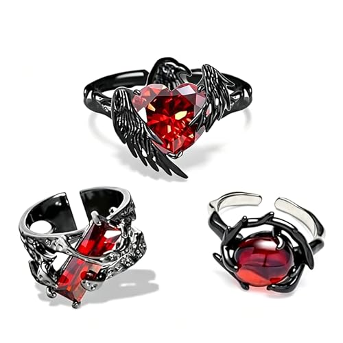 Image of figurine 3Pcs Gothic Rings, Rings for Man, Gothic Jewellery for Men and Women, Dark Aesthetic Rings for Daily Goth Fashion and Music Events