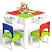 FAYDUDU 5 in 1 Kinder Tisch und Stuhl Set Mehrzweck-Tisch und 2 Stühle, enthält 120 große Bausteine für Jungen und Mädchen zu Spielen und zu Bauen Tisch und Stuhl Set (Rot)