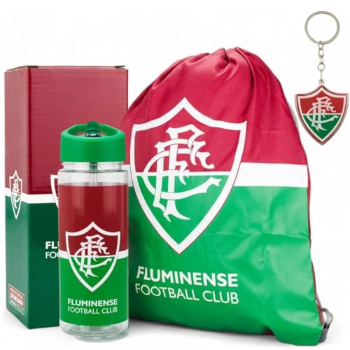 Garrafa Squeeze Treino Academia 450ml Mochila Saco Futebol Fluminense Kit Presente Torcedor Fluzão Tricolor (Kit Mochila Garrafa e Chaveiro Emborrachado Fluzão)