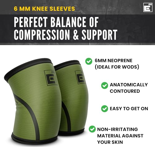 Element 26 Knee Sleeves for Weightlifting (Sold as a Pair) - 6mm Premium Neoprene for Compression, Mobility, and Warmth - Compression Sleeve for Functional Fitness, Squats, Deadlifts (Small, OD Green)