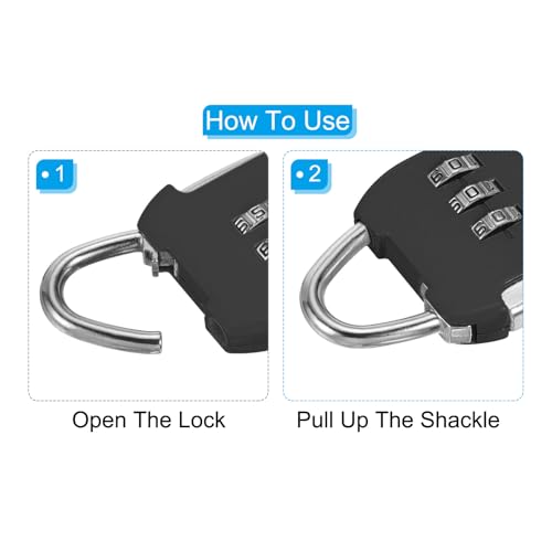 Image of PATIKIL Security Steel Cable with 3 Digit Combination Lock, 2 Set Travel Padlock 1.6Ft Coated Safety Wire Rope Double Loop for Luggage Suitcase, Black