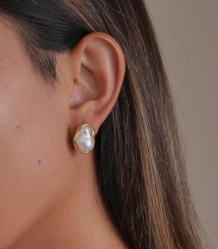 Gold/Silver Pearl Stud Earrings for Women Trendy Hypoallergenic Irregular Baroque Pearl Earrings Wedding Prom Formal Jewelry Gift3