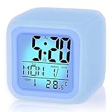 Digital Alarm Clock for Kids, Kids Alarm Clock with 7 LED Color Changing Night Light, Alarm Clocks Bedside with Temperature, Calendar, Snooze, Battery Operated Travel Digital Clock for Boys, Girls - Image 1