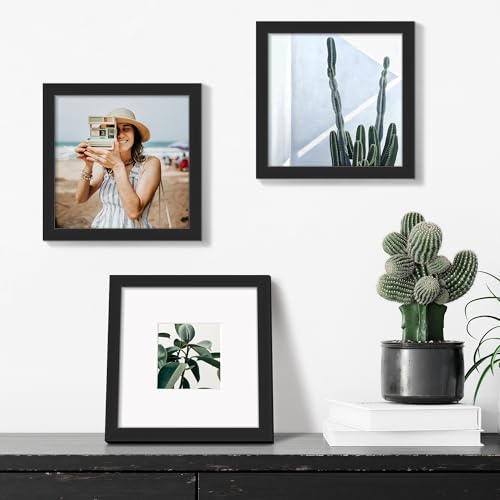 Image of upsimples 8x8 Picture Frame, Display Pictures 4x4 with Mat or 8x8 Without Mat, Wall Hanging Photo Frame, Black, 1 Pack