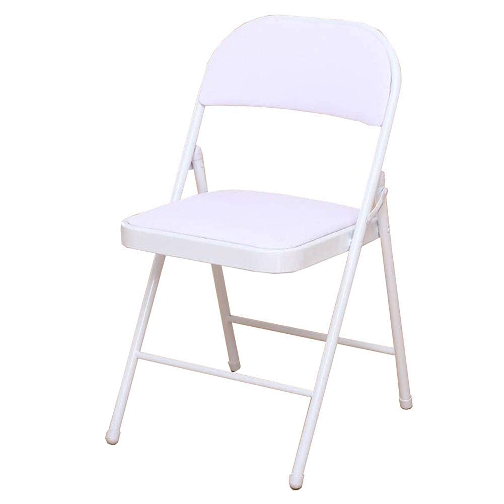 NZDY Sillas Plegables Acero Frame Hombre de Respaldo Silla de Asiento Pu Asiento de la Oficina Conferencia Silla de Comedor 76X48X46Cm,Blanco,1 Piezas