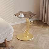 Elegante mesa auxiliar: esta llamativa mesa auxiliar muestra una hermosa parte superior de madera combinada con un distintivo marco de metal curvado, perfecto para mejorar la decoración de tu hogar. Su diseño elegante y textura de madera natural aportan calidez y creatividad a cualquier sala de estar o dormitorio, por lo que es un complemento versátil para tu colección de muebles.