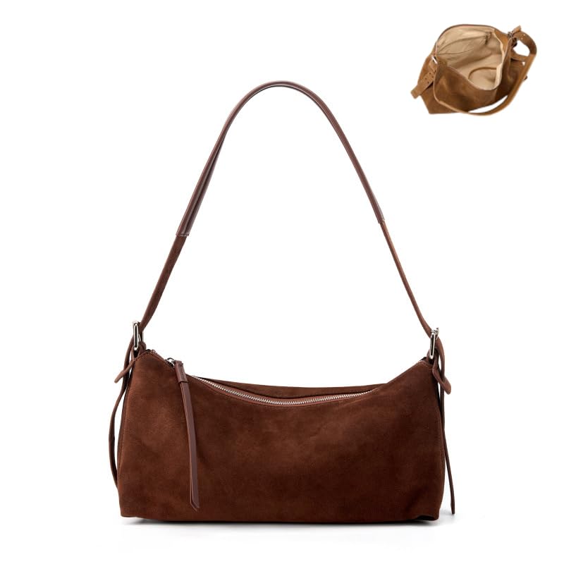 Premium Suede Leather Crossbody Bags for Women Slouchy Shoulder Bag with Adjustable Strap Tote Top-handle Handbag - Main Image