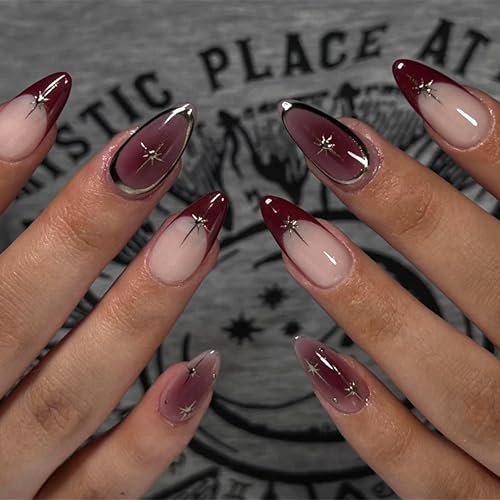 MERVF Almond Press on Nails Medium Fake Nails Purple Grape