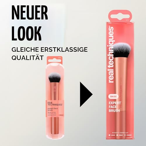 Real Techniques Expert Gesichts-Make-up-Pinsel, für flüssige und cremige Foundation, Rouge und Bronzer, aufbaubare Abdeckung für Basis-Make-up, synthetische Borsten, vegan, 1 Stück