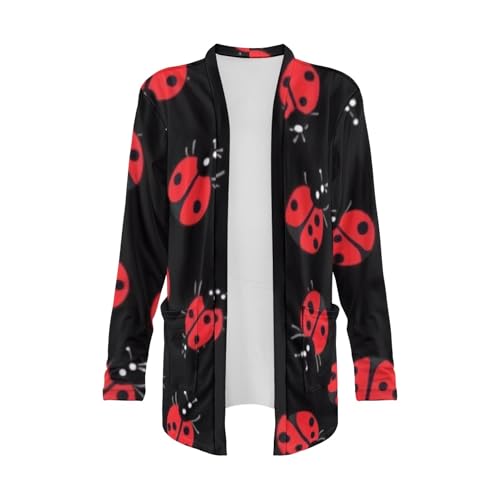 Image of Forchrinse Red Ladybug Cardigan for Women Causal Long Sleeve Open Front Cardigans Sweater Fashion 2024 Fall Coat with Pockets