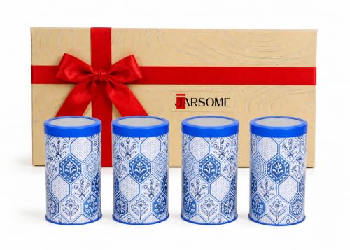 Image of Maroc Collection Airtight Kitchen Container Set (1400ML, Set of 4) | Food Grade Metal Jars for Rice, Atta, Besan & Flour Storage | Vacuum Lid, Rust Resistant, Stylish Moroccan Blue Canisters