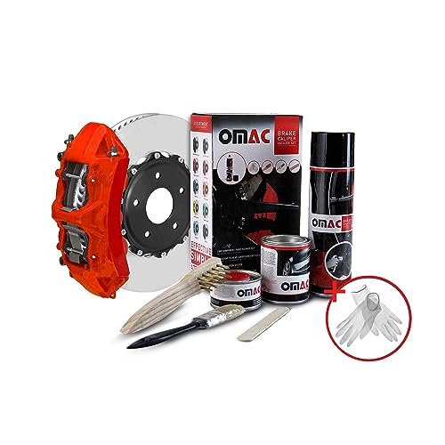 OMAC Set completo di vernice per pinza freno per auto, detergente per freni e agente indurente, resistente al calore, compatibile con 4 pinze freno, 7 pezzi