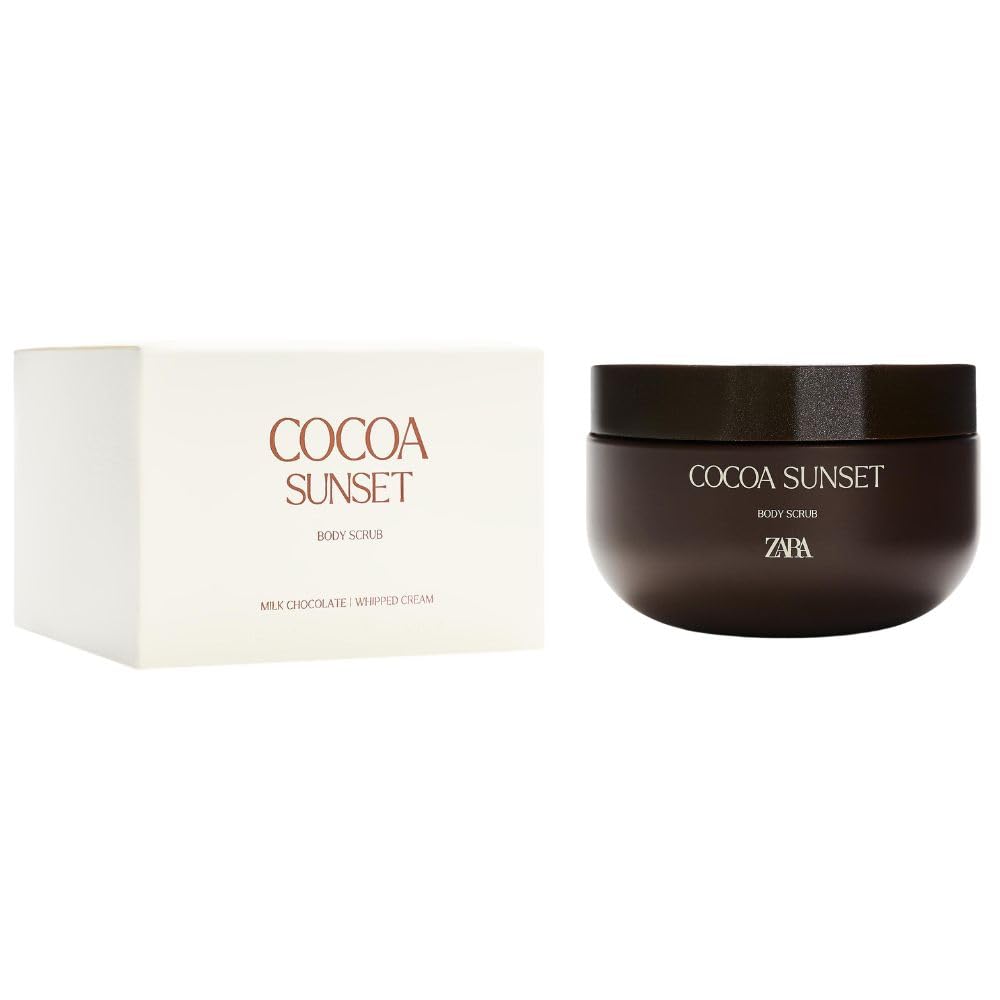 Zara Cocoa Sunset Body Scrub Creamy Exfoliating Scrub with Vitamin E, Jojoba Oil & Coconut Particles, Sweet Chocolate Vanilla Scent Body Care for Women 250ml (8.45 fl oz)