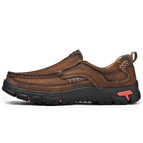 Image of MOSTELO Mens Slip On Casual Loafers Classic Outdoor Leather Walking Hiking Shoes Comfortable for Work Office Dress Outdoor