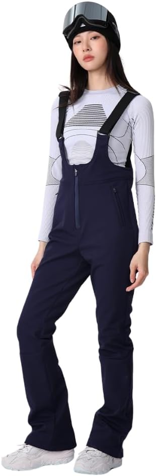 Slim Fleeced Ski Bibs for Women 24-25 New Chic Solid Snowboard Bibs with High Elastic Shoulder Straps Snow Pant