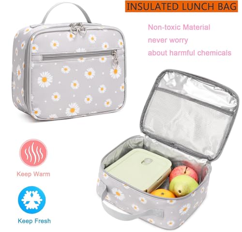 Sugaroom 3Pcs Daisy Prints Backpack for Girls Kids Bookbags set Primary School Backpack Elementary Backpack with Lunch Box and Pencil Case