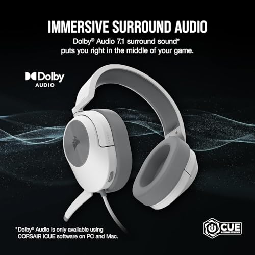 Corsair HS55 SURROUND Lightweight Multiplatform Wired Gaming Headset – Dolby 7.1 Surround Sound – iCUE Compatible – PC, Mac, PS5, PS4, Xbox, Nintendo Switch, Mobile – White - Image 2