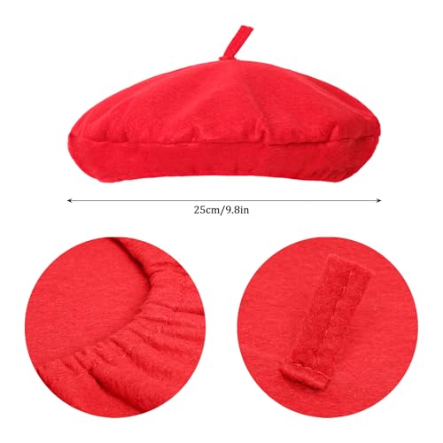 5 Pcs French Red Beret Hat Set Women Girls Costume Accessories Including Scarf Gloves Beret Hat Sunglasses for Halloween (Red)
