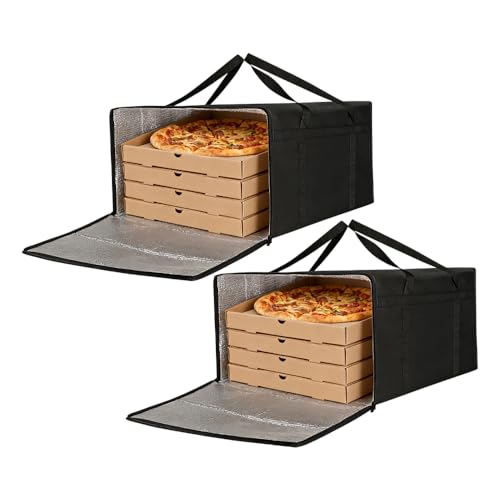 yaenoei 2 Pcs Black Insulated Pizza Delivery Bag, 24x24x14 Inch Reusable Pizza Warmer Carrier for Food Delivery, Professional & Personal Insulated Cooler Box with Secure Handles