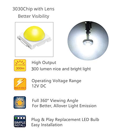 Wljh 6000K Xenon White T10 194 W5W Led Bulb 3030 Chip Super Bright Car Interior Dome Reading Instrument Panel Cluster License Plate Tag Parking Lights 10Pack #TOP5