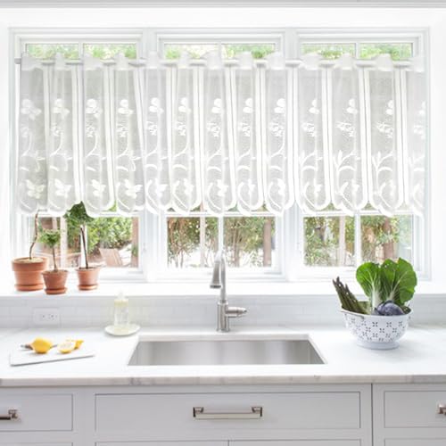 Transluzent Gardinen Kurz, 130 X 45 cm Scheibengardinen Blickdicht, Weißer...